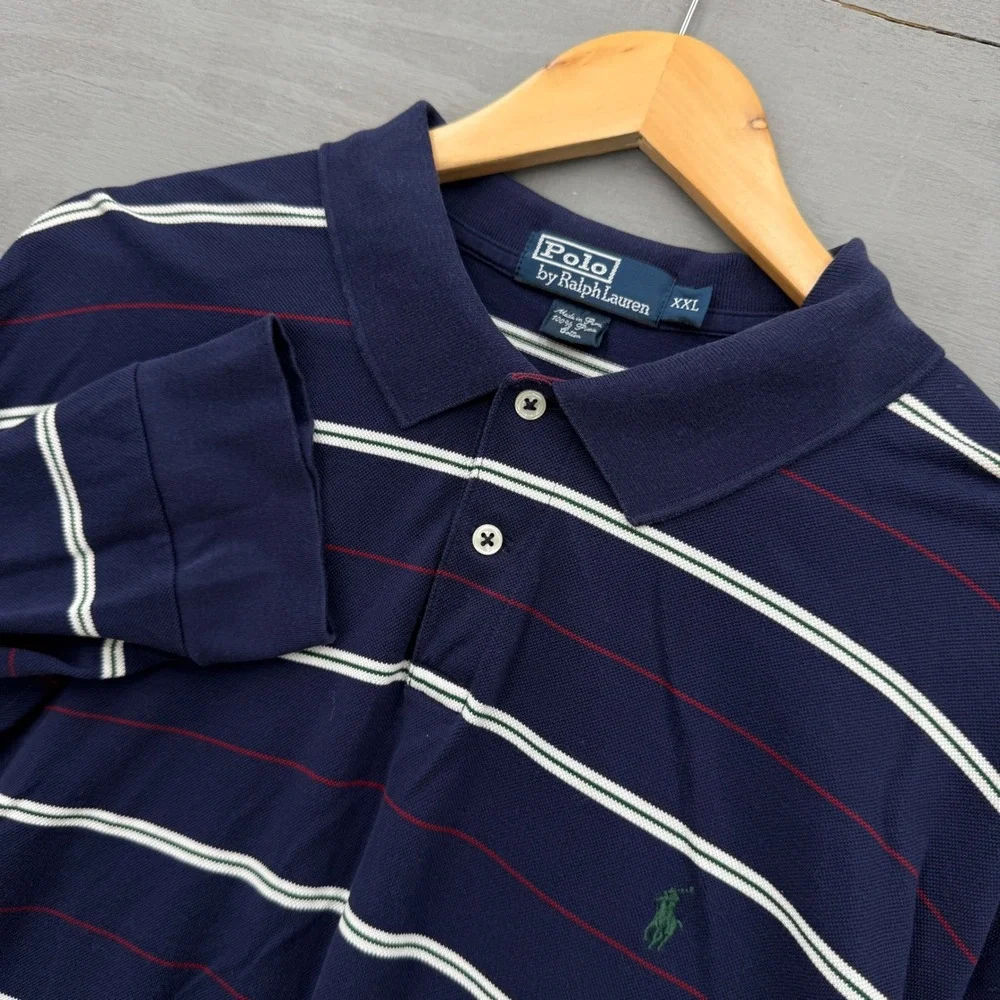 Polo Ralph Lauren Long Sleeve Shirt Navy Striped Pima Cotton Made in Peru XXL
